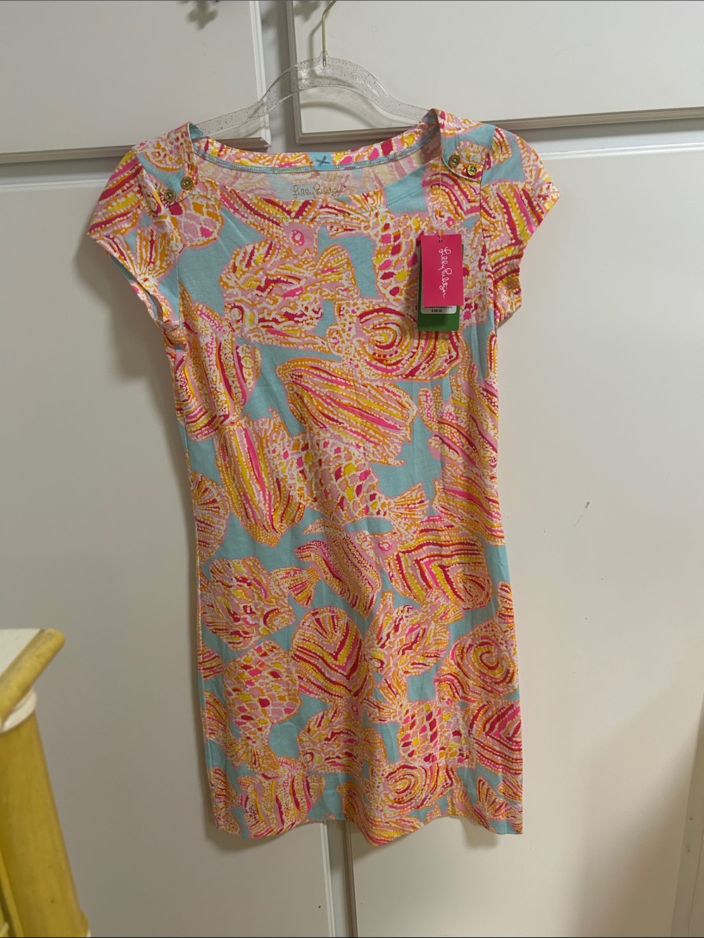 Lilly Pulitzer Aqua Shell-Print Cap-Sleeve Mini Dress